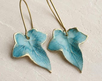 Blue Leaf Earrings: Botanical Jewellery for Her, Gift for Nature Lovers