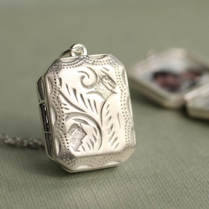 Victorian Sterling Silver Locket Necklace: Personalized Photo Keepsake, LKST-52