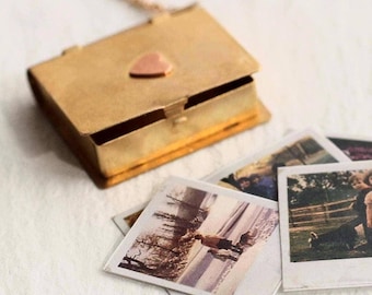 Personalized Photo Album Locket: Engraved Brass Polaroid Keepsake LKGP-11