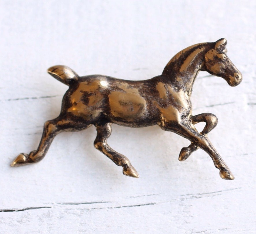 Bronze Horse Brooch Vintage Brass Pony Stamping with Etsy