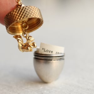 Personalized Acorn Locket with Squirrel Charm, Hidden Message Gift, Box Locket Necklace