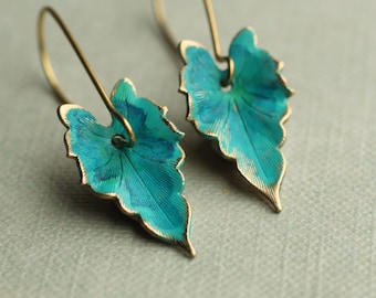 Oorbellen turkooisblad: sieraden van botanisch emaille teal