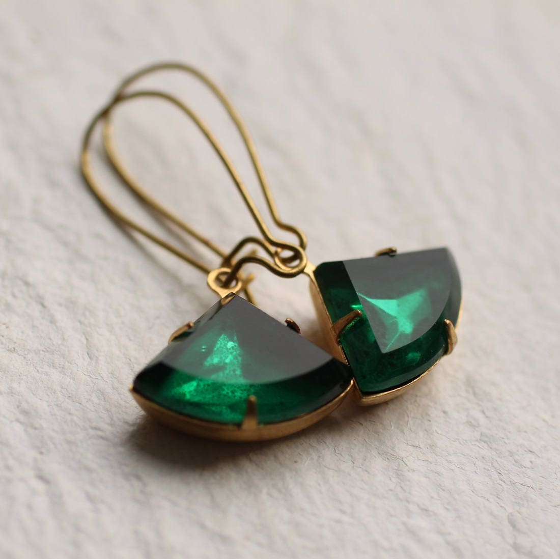 Emerald Green Art Deco Earrings, Vintage Deco Earrings, May Birthston…