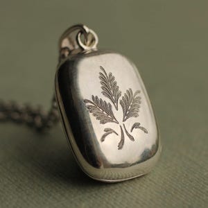 Personalized Engraved Sterling Silver Locket Necklace: Art Nouveau Rectangle Photo Keepsake LKST-301