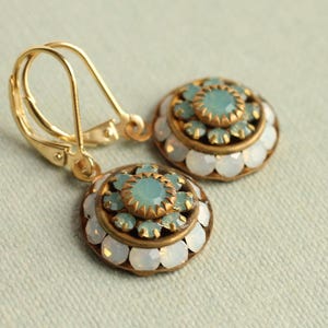 Vintage Turquoise Opal Earrings: Antique 1920s Art Deco Bridal Jewelry