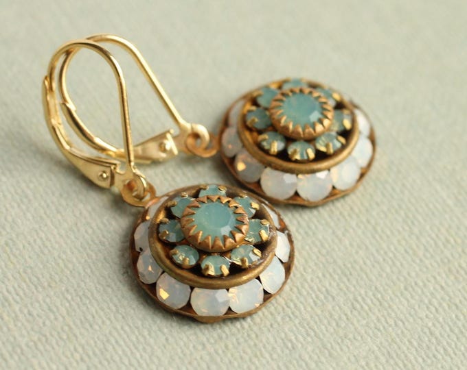 Vintage Turquoise Opal Earrings: Antique 1920s Art Deco Bridal Jewelry