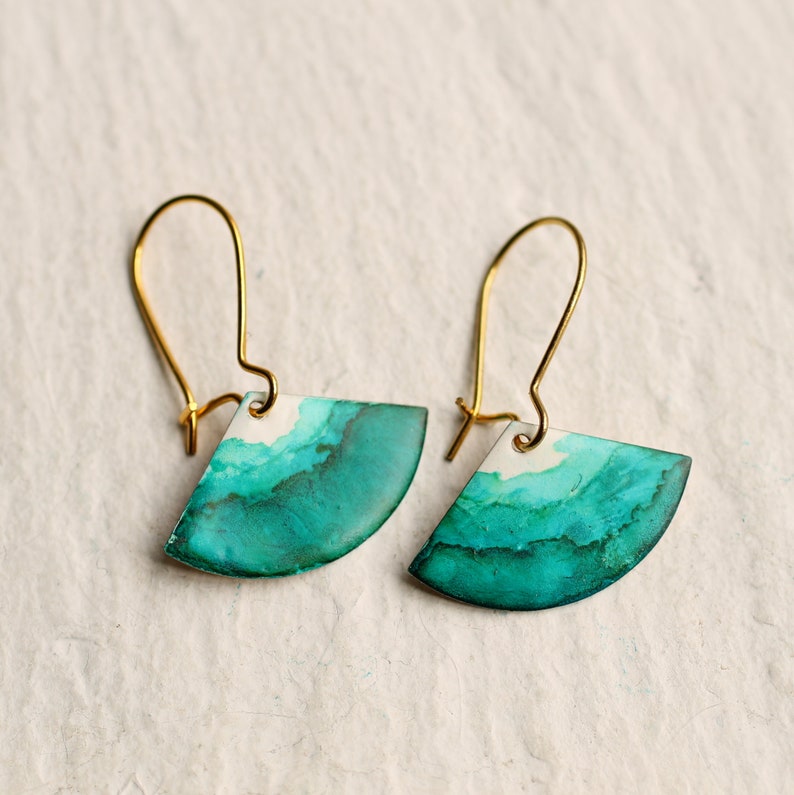 Sea Green Earrings, Turquoise Earrings, Scottish Handmade Jewelry, Sea Storm Ocean, Scallop, Fan, Jade Earrings, GREEN WAVE EARRINGS image 2