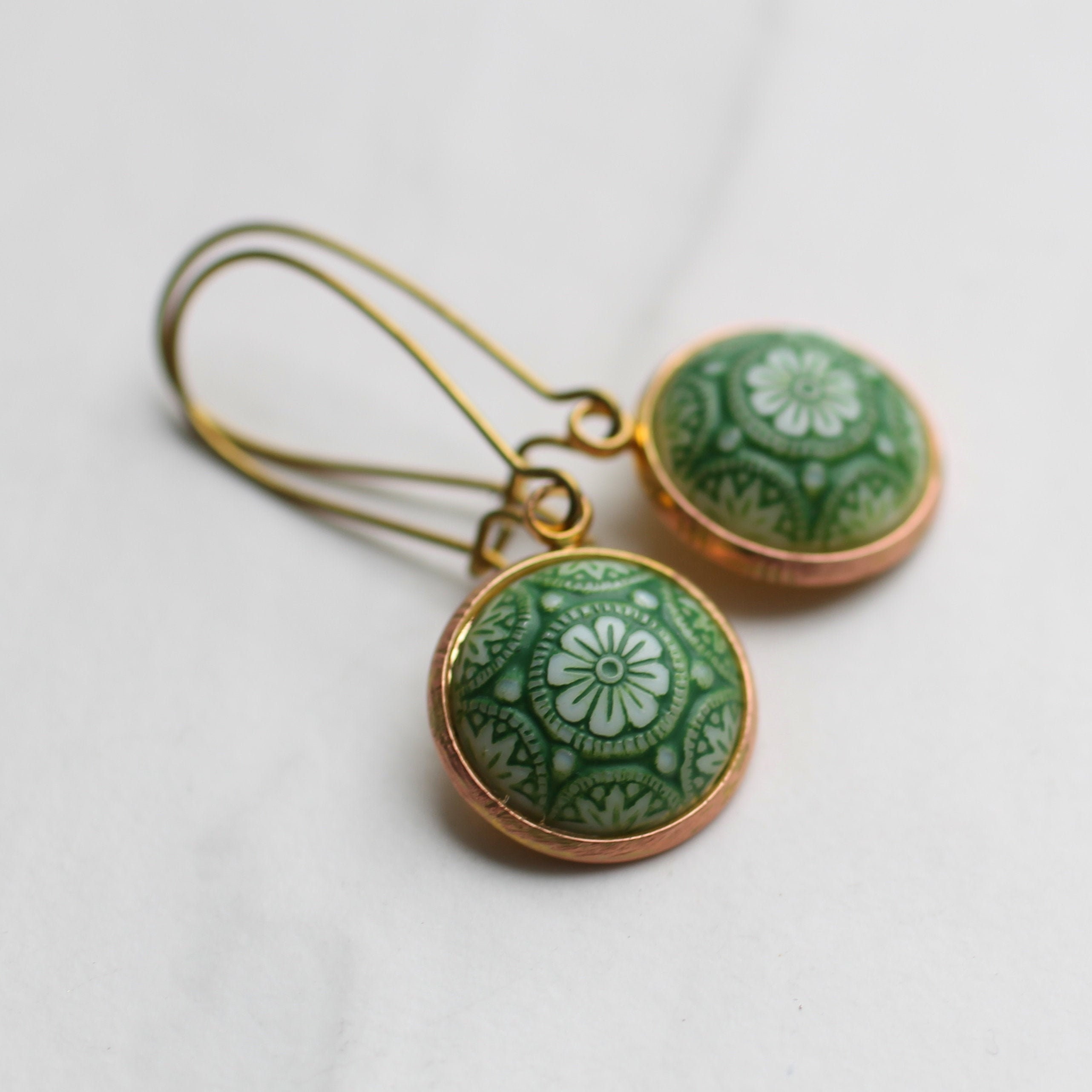 Green Mosaic Earrings, Vintage Glass Earrings, Green Earrings, Green …