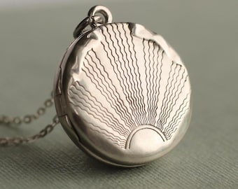 Sterling Silver Art Deco Locket: Personalized Antique Photo Pendant Necklace, Memorial Gift, LKST-220