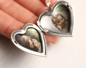 Silber Medaillon Halskette mit Fotos, personalisierte Herz Medaillon, Tochter Geschenk, personalisierte Halskette, Kinder Geschenk, SILVER MED HEART