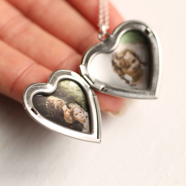 Collier médaillon en argent avec photos, médaillon coeur personnalisé, cadeau fille, collier personnalisé, cadeau pour enfant, coeur médaillon en argent