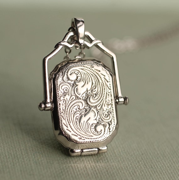 Sterling Silver Victorian Locket Necklace: Personalized Engraved Locket with Photos LKST-7