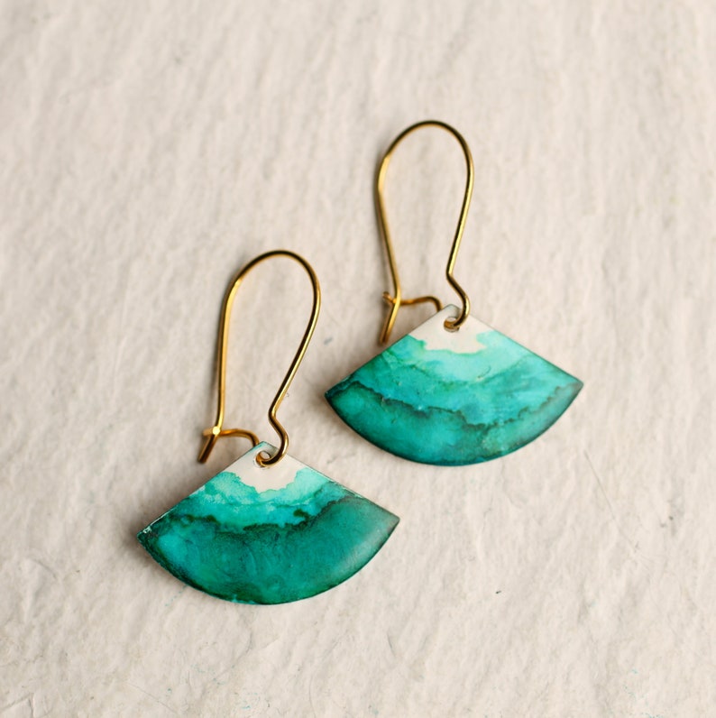 Sea Green Earrings, Turquoise Earrings, Scottish Handmade Jewelry, Sea Storm Ocean, Scallop, Fan, Jade Earrings, GREEN WAVE EARRINGS image 1