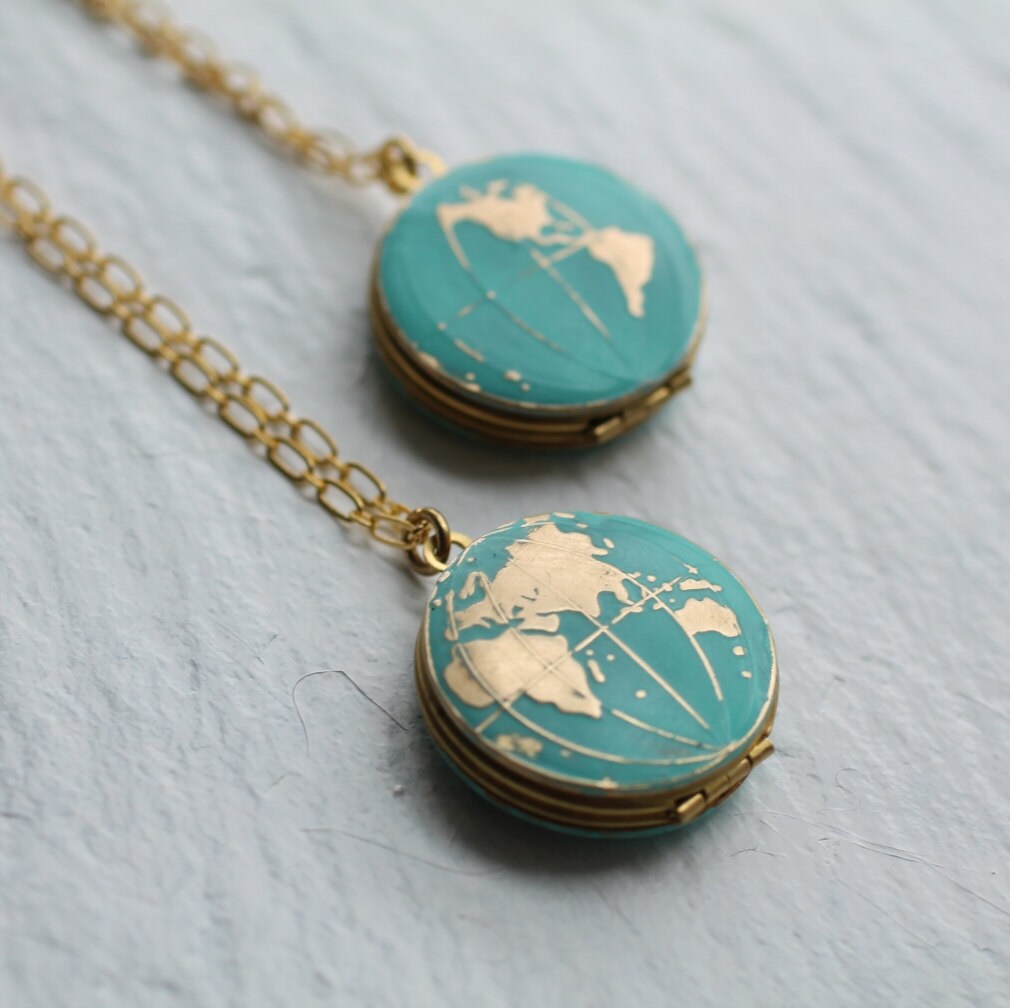 World Map Locket Personalised Necklace With Photos Planet Etsy