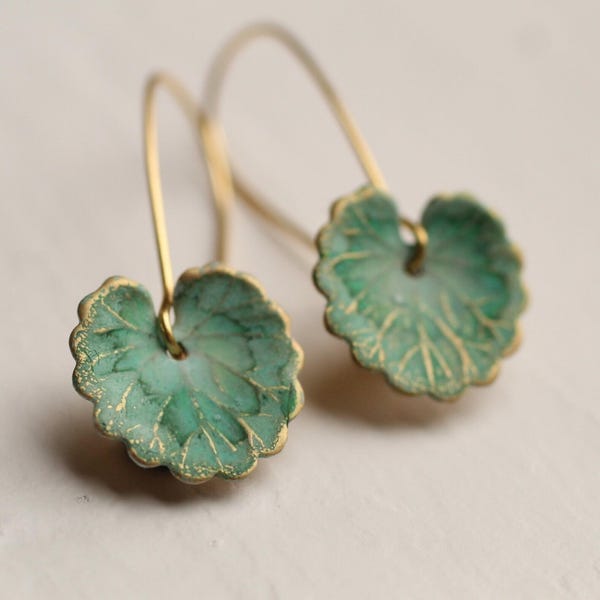 Green Leaf Earrings, Hand Enamelled Dainty Nature Jewelry, Made in Scotland