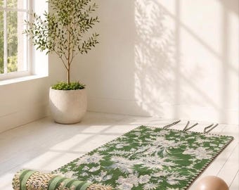 Handgemachte Reversible Baumwolle Yogamatte, Gesteppte Grüne Baumwolle Yogamatte, Therapie Yogamatte, Frauen Yogamatte, Reine Baumwolle Yogamatte, Geschenke für Frauen