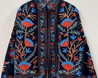 Suzani Embroidery Handmade Jacket, Velvet Suzani Jacket, Winter Wear Jacket Coat, Womens Coat, Soft Fabric Suzani Jacket, Robe, Gift For Her