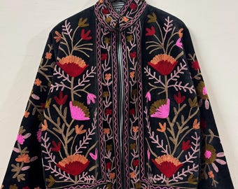Velvet Suzani Jacket, Hand Embroidered Sujani Jacket, Bohemian Embroidery Reversible Jacket, Black Jacket, Gifts For Her, Personalised Gifts