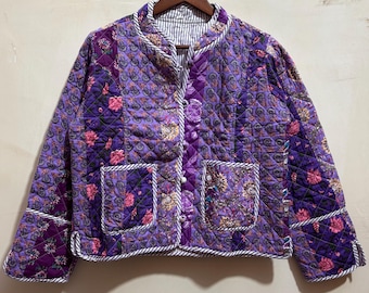 Handgefertigte Reversible Quilted Indian Jacke: Boho Blumendruck Baumwollmantel, Frauen tragen neuen Stil Mantel, Partywear ODER Geschenk für sie, Weihnachtsgeschenk