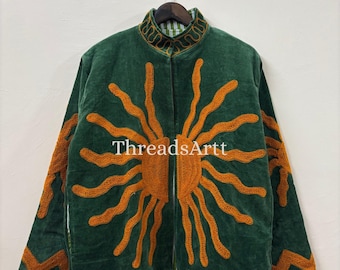 Handmade Velvet Suzani Embroidered Jacket, Cotton Suzani Coat, Winter Wear Jacket Coat, Suzani Short Jacket, Gifts For Her, Gifts For Women