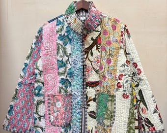 Indische Handgemachte Patchwork Baumwolle Gesteppte Jacke, Vintage Neue Baumwolle Gesteppte Jacke, Wendemantel Frauen Boho, Geschenk für Sie
