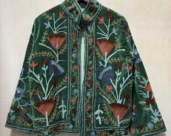 Velvet Green Suzani Jacket, Hand Embroidered Jacket, Bohemian Embroidery Reversible Jacket, Jacket Coat, Gifts For Her, Gifts For Mom