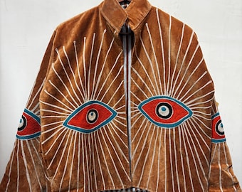 Evil Eye Velvet Jacket, Embroidered Suzani Jacket, Winter Wear Suzani Jacket, Pure Velvet Jacket, Personalized Gift For Her, Gifts For Her