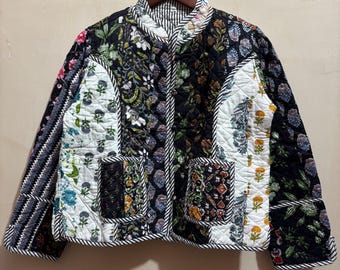 Indische Patchwork-Steppjacke - Vintage-Baumwoll-Wende-Boho-Mantel für Frauen, Geschenke für sie, Geschenke für Mutter, Hochzeitsgeschenke