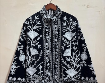 Velvet Suzani Jacket, Hand Embroidered Sujani Jacket, Bohemian Embroidery Reversible Jacket, Black Jacket, Gifts For Her, Personalised Gifts