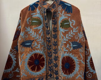 Samt handbestickte Suzani Jacke - Samt Baumwolle Suzani Jacke, Samtstoff - Boho Frauen Suzani Mantel - Bestickte Suzani Jacke