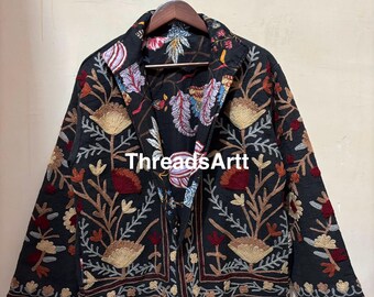 Schwarze Suzani Jacke, Stickerei Jacke, Wendejacke Mantel, Frauen Mantel, Suzani kurze Jacke, TNT Stoff Suzani Jacke, Geschenk für sie