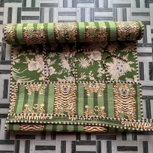 Handmade Reversible Cotton Yoga Mat, Quilted Green Cotton Yoga Mat, Therapy Yoga Mat, Women Yoga Mat, Pure Cotton Yoga Mat, Gifts For Women image 5