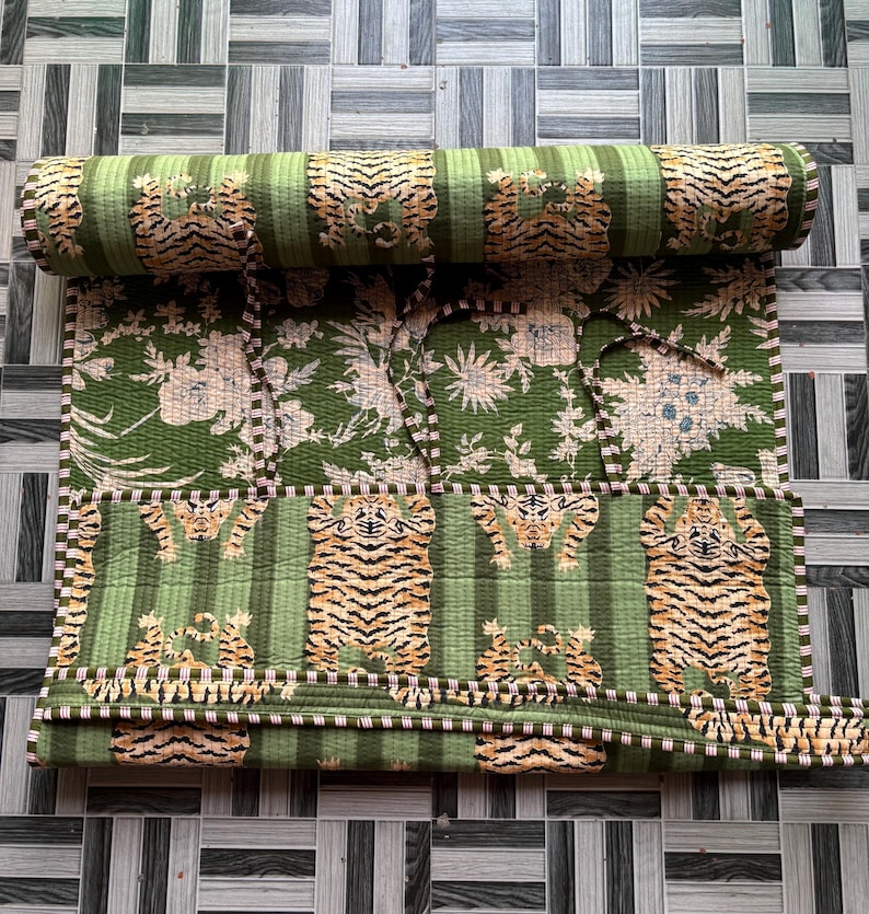 Handmade Reversible Cotton Yoga Mat, Quilted Green Cotton Yoga Mat, Therapy Yoga Mat, Women Yoga Mat, Pure Cotton Yoga Mat, Gifts For Women image 5