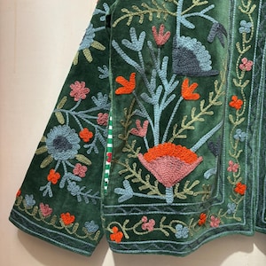 Velvet Green Suzani Jacket, Hand Embroidered Jacket, Bohemian Embroidery Reversible Jacket, Jacket Coat, Gifts For Her, Personalised Gifts image 8
