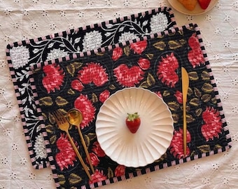 Decor Dining Mats, Wedding Decor, Floral Printing Cotton Quilted Reversible Placemats, Christmas Gifts, Gifts For Her, Placemats For Decor