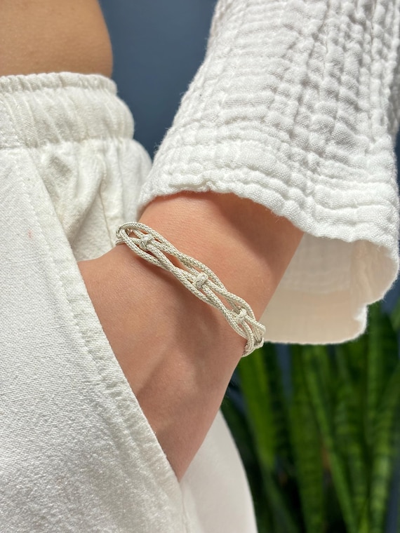 Kazaziye Silver Knot Bracelet: Unisex Braided Sterling Silver Jewelry
