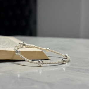 Sterling Silver Beaded Woven Bracelet – Handmade Minimalist Unisex Jewelry