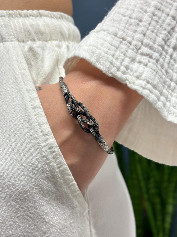 999 Sterling Oxidized Silver Braided Bracelet - Celtic Viking Kazaziye Art