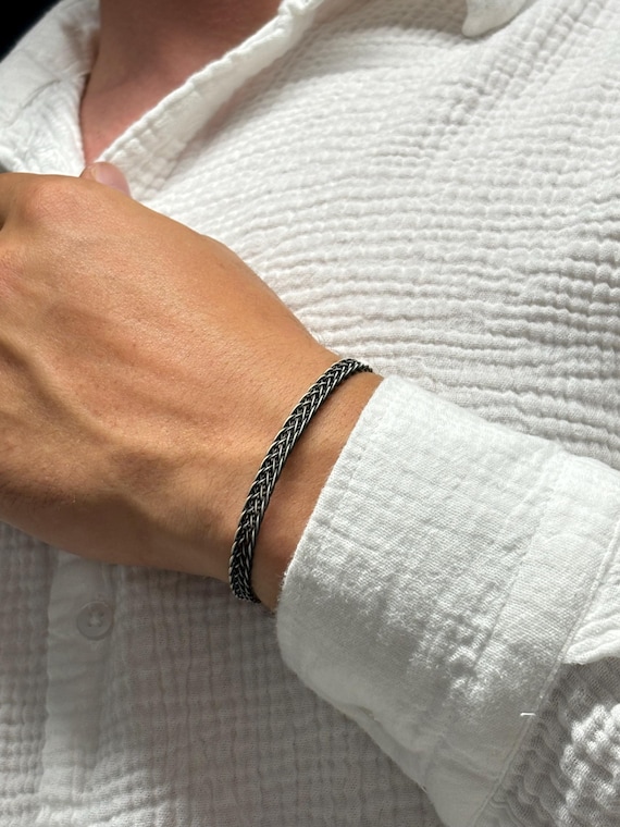 Sterling Silver Braided Bracelet, Handmade Turkish Knot Jewelry