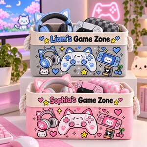 Personalized Gaming Storage Basket, Gamer Storage Bin, Gaming Lover Decor, Christmas Gift for Son Daughter