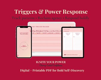 Triggers & Response Tracker | Cherry-Coded Trauma Healing Journal | Digital + Printable