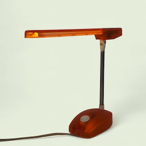 Artemide Microlight orange 90s desk lamp | Ernesto Gismondi, Italian minimalism, adjustable arm | Vintage modernist lighting