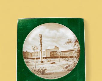 Placa de pared de porcelana Kaiser / Sala de conciertos Pfalzbau Ludwigshafen 1968 / Arte arquitectónico sepia / Monumento brutalista alemán / Caja original