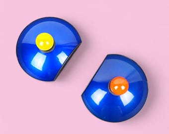 Par de lámparas de pared Lumina Emi / Diseño de Tommaso Cimini de los años 80 / Apliques azules posmodernos / Iluminación estilo Memphis italiano / Lámpara modular vintage