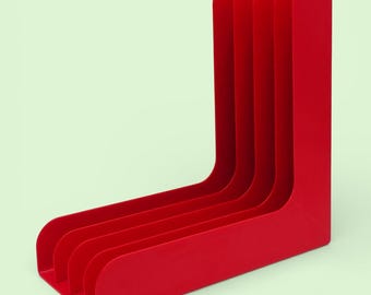 Estante de vinilo rojo de la era espacial