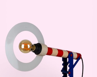 Lámpara de señalización HABA vintage / Lámpara de escritorio estilo Memphis alemán