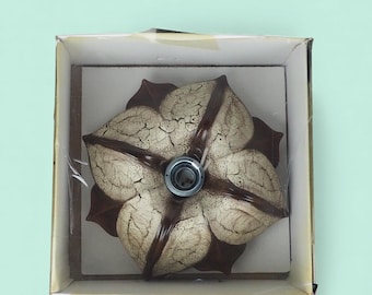 Lámpara de pared NOS Pan Leuchten / Aplique de flores vintage de los años 70 / Caja original / Cerámica de Alemania Occidental / Lámpara de esmalte craquelado marrón / Época de lava gruesa