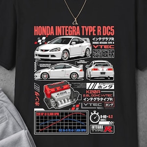 Camiseta unisex de estilo softstyle con estampado gráfico Honda Integra Type R DC5 JDM Streetwear / Camiseta con estampado de coche JDM / Regalo para entusiastas de los coches / Gildan Softstyle