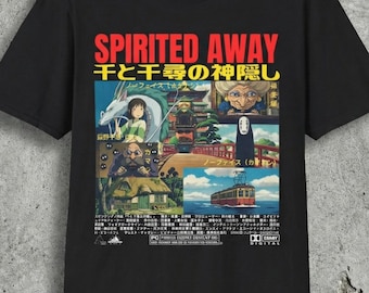 Chihiros Reise ins Zauberland Vintage Style Move Cover/Poster Unisex Softstyle Grafikshirt, Studio Ghibli Anime T-Shirt, Retro Miyazaki Japanisch Streetwear