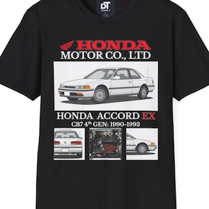 Honda Accord EX CB7 (Frost White NH-538) 4th Gen: 1990-1993 Vintage Style Unisex Softstyle Graphic T-Shirt - JDM Retro Streetwear - Japanese